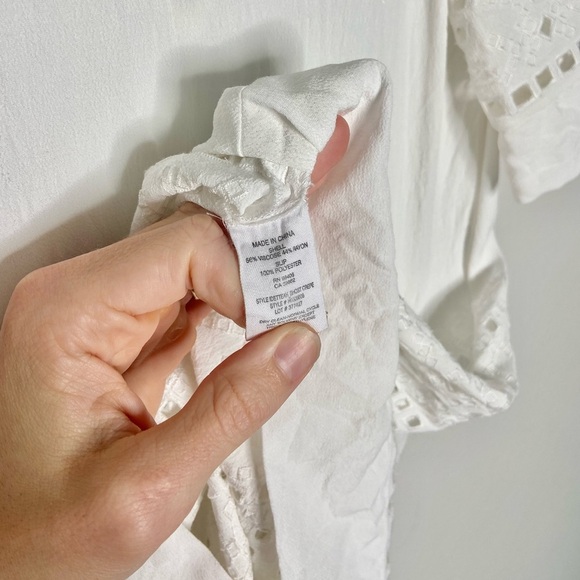 Theory Idetteah Embroidered Cut Out Ghost Crepe Shift Dress Ivory - Picture 6 of 10